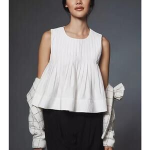 Mare Mare x Anthropologie Pleated Structured Swing Tank Top in White Size L NWT